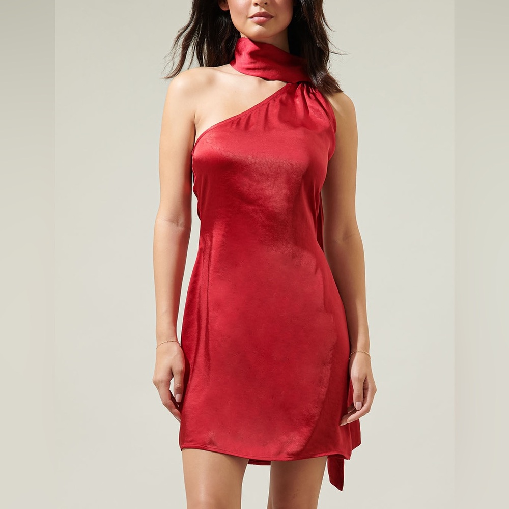 Sugarlips Sallier Satin One Shoulder Mini Dress Burgundy Red EUC 8/10